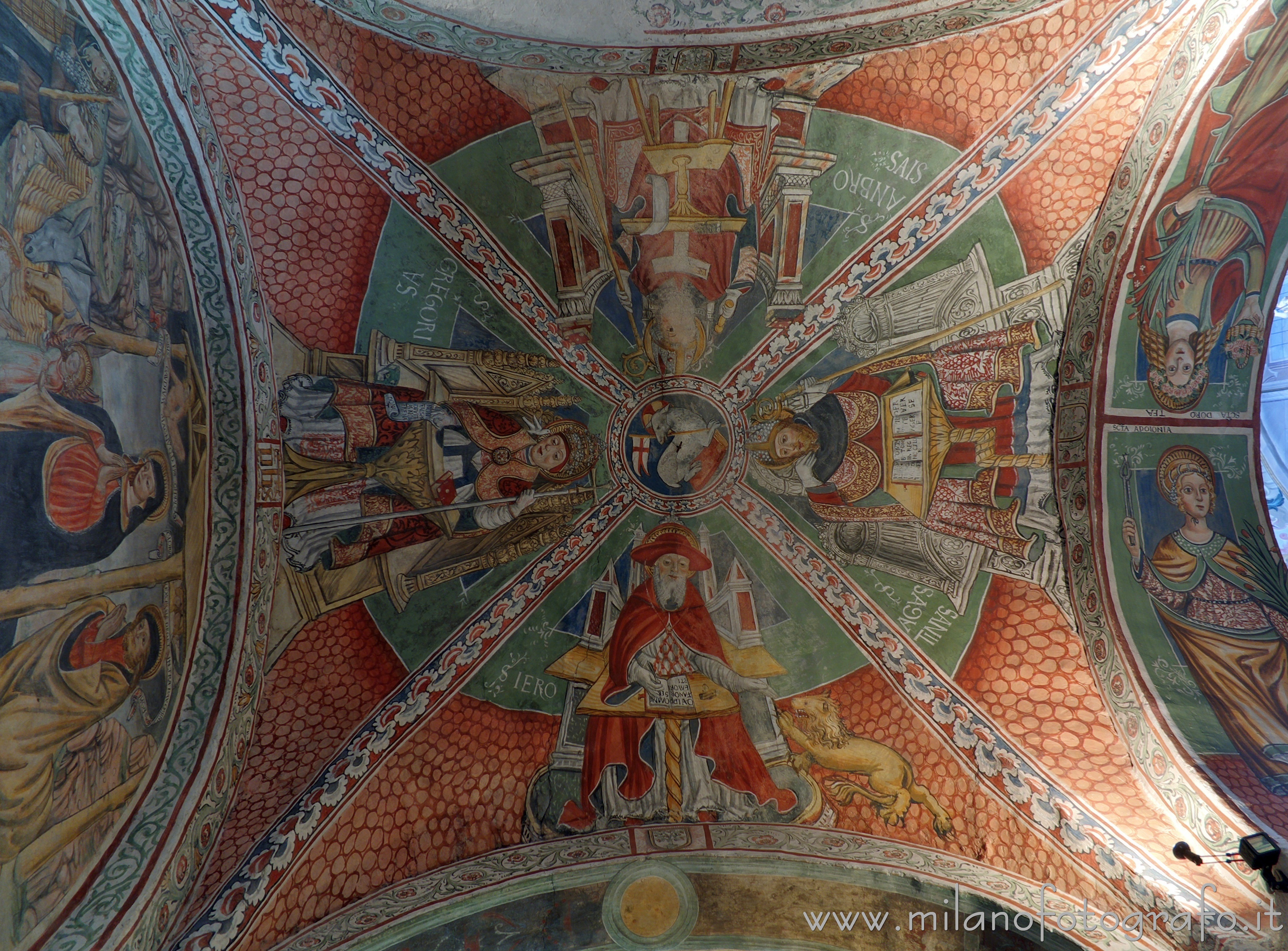 Orta San Giulio (Novara, Italy) - Doctors of the Church on the vault of the third right span of the Basilica of San Giulio